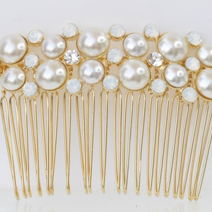 PEARLS HAIR COMB, Dainty Statement Hair Com, Pearl Opal Headpiece, Art Deco Hair Comb, Crystals Hair Comb,Wedding Bridal Ivory Comb
