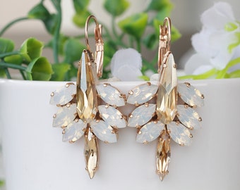 CHAMPAGNE OPAL EARRINGS,  Opal, White Opal Earrings, Rose Gold Drop Earrings, Bridesmaid Earrings, Wedding Jewelry,Cluster Earrings