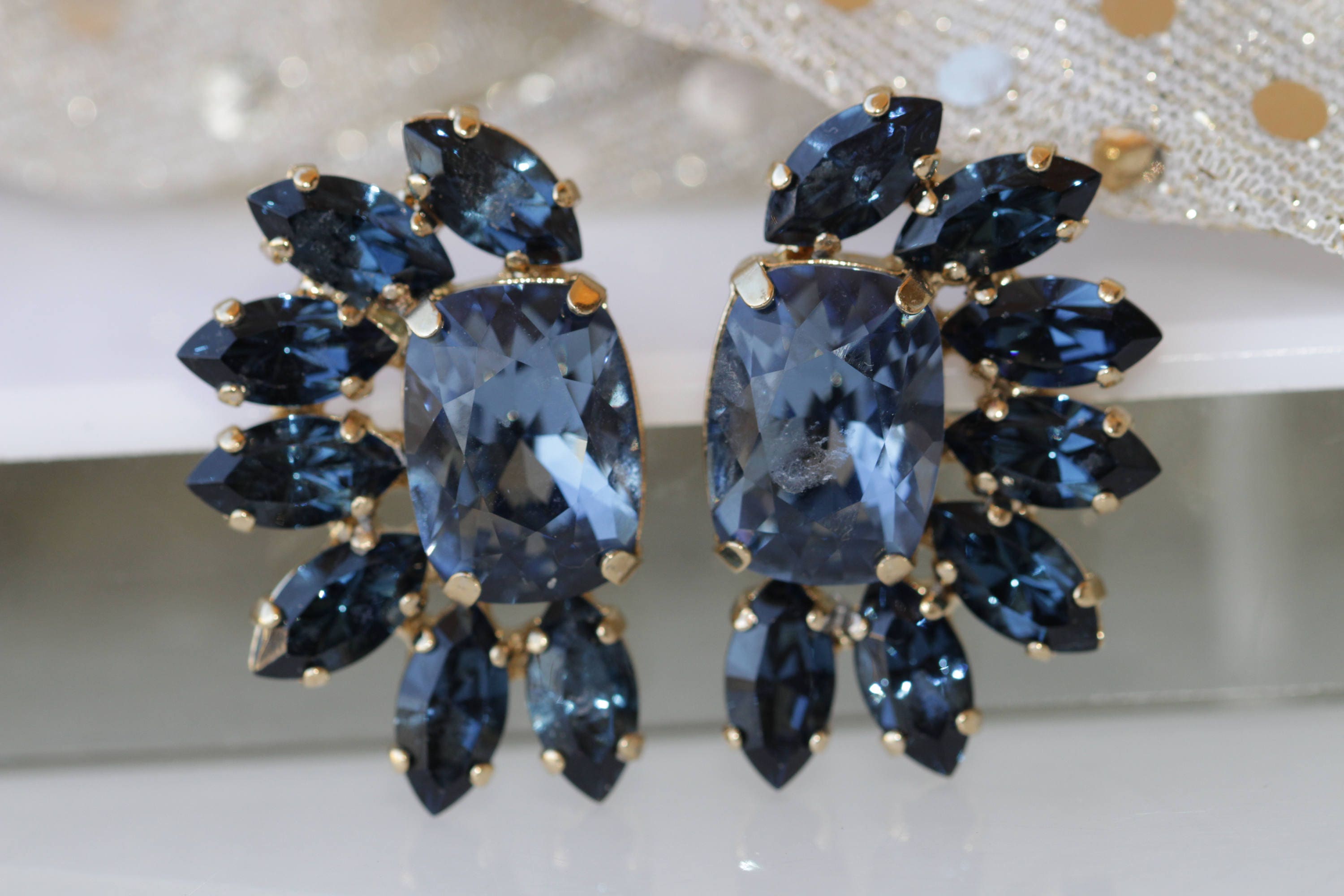 Buy Navy Blue Stud Earrings, Dark Blue Crystal Earrings, Stone Post Earrings,  Bridal Stud Earrings, 8mm Studs, Bridesmaid Gift, Rhinestone, SE1 Online in  India - Etsy