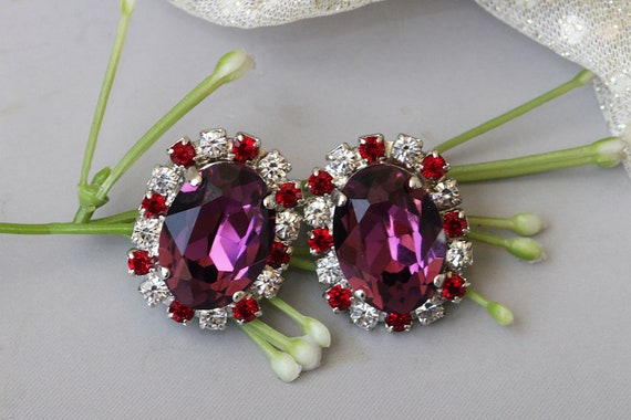 1 Pair Of Dark Purple Rhombic Crystal Earrings For Women With Personality  Design, Gorgeous & Minimalistic Geometric Earrings, Sweet  Rhinestone-encrusted Jewelry | SHEIN