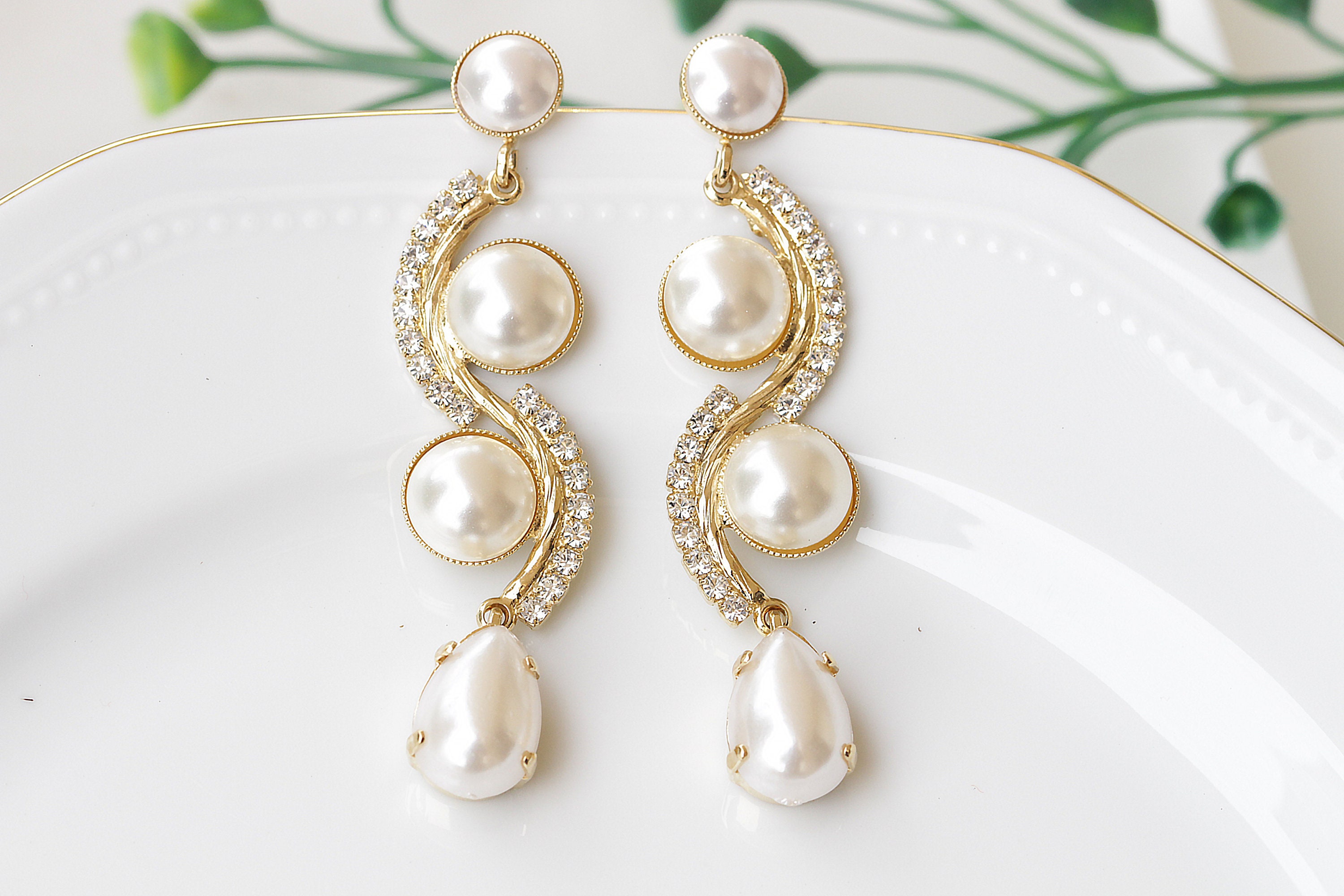 PEARL Art Deco EARRINGS Ivory & White Pearl Earrings Bridal | Etsy