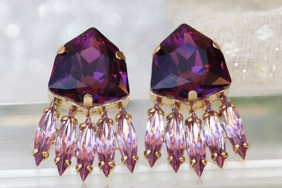 Luxury Bling Geometric Purple Diamond Drop Earrings Vintage Long Opal  Crystal Rhinestone Pendant Earrings - Buy Purple Diamond Drop