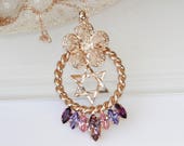 AMETHYST MAGEN DAVID, Jewish Necklace, Pink Purple Necklace, Gift For Woman, Necklace, Rose Gold Necklace, Multicolor Necklace