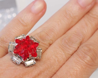 Ruby Red Crystal Star Ring: July Birthstone ,Cocktail Ring