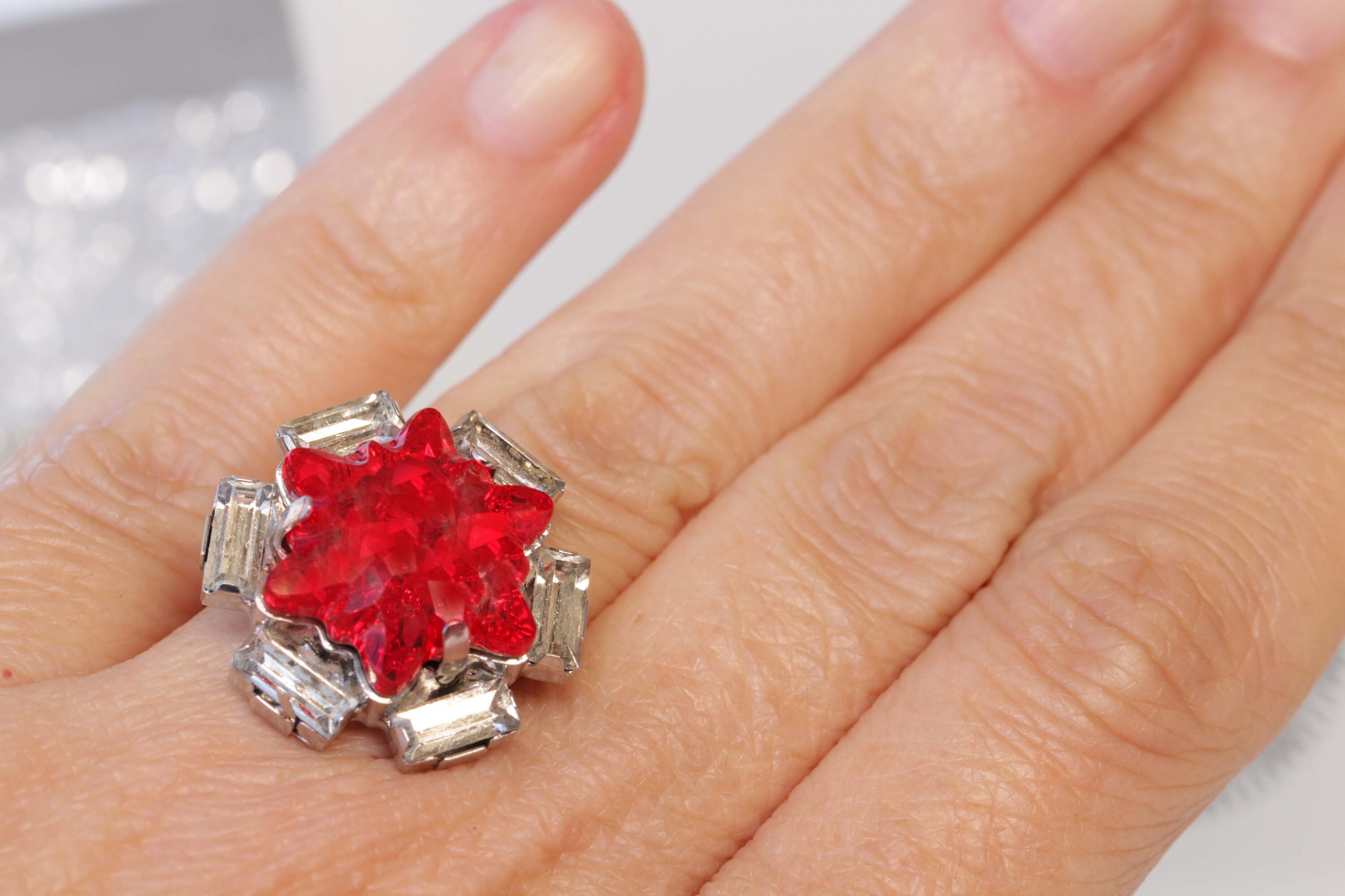 RUBY RED RING Crystal Engagement Ring Star Ring Cocktail Etsy