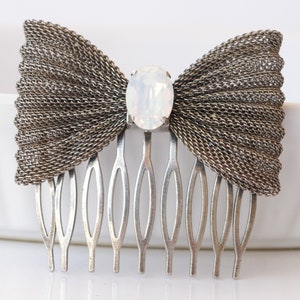 OPAL Bow HAIR Comb, Bridal Dainty Hair Comb, White Opal headpiece, Small Hair Accessories, Wedding Hair Jewelry,Small Comb For Brides Gift