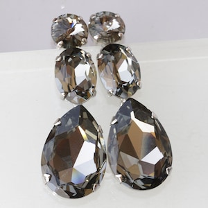GREY DROP EARRINGS, Chandalier Earrings,  Earrings, Black Diamond Earrings, Long Chandaliers, Formal Jewelry, Gift For Her