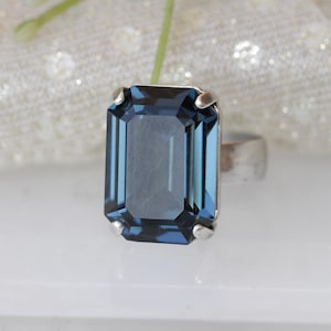 BLAUWE ZEGELRING, Cadeau voor haar, Donkerblauwe Ring, Marineblauwe Ring, Rechthoek Ring, Bezel Ring, Cocktail Ring, Statement Ring, Verstelbare Ring
