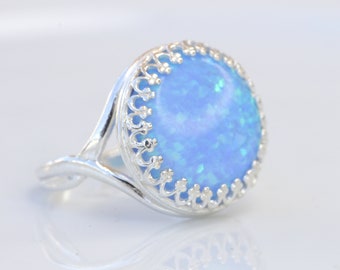 Anillo de plata de ley con ópalo azul, piedra natal de octubre