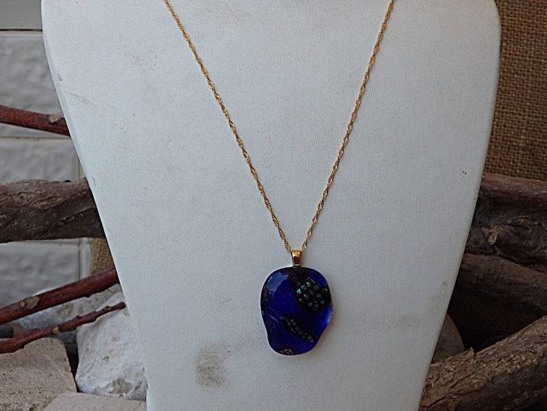 Artisan glass jewelry Organic necklace.Mother/'s Day Gift Handmade Glass Pendant Glass Necklace Blue Glass Necklace Fused Glass Jewelry