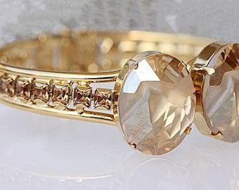 Gold Champagne Crystal Bracelet, Bridal Jewelry