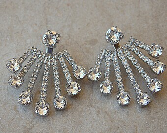 Crystal Ear Jacket Earrings: Bridal Silver Studs Set