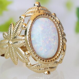 OPAL RING, Opal 14k Gold filled Ring, Antique Style Engagement Opal Ring, Vintage Style, Ring For Woman, Engagement Ring, Flower Greek Ring
