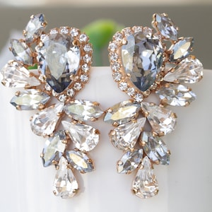 BLUE WEDDING EARRING, Dusty Blue Earrings, Bridal Earrings, Cluster Earrings, Gift For Her, Light  Crystal Earring, Formal Jewelry