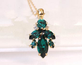 Emerald Green Crystal Necklace: Art Deco Bridal Jewelry