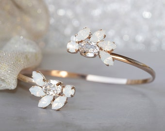 Opal Cuff Bracelet: Rose Gold Bridal Cluster Bracelet