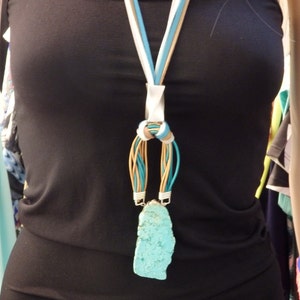 Statement necklace turquoise. Long leather necklace. Gemstone turquoise necklace.  Boho necklace.Turquoise pendant. Bohemian unique necklace