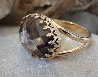 Smoky Quartz Ring, Brown Gemstone ring, 14K Gold Filled Ring, Gold Smoky Ring, Oval Gemstone Gold Ring, Smokey Ring, Smoky Quartz Stone Ring