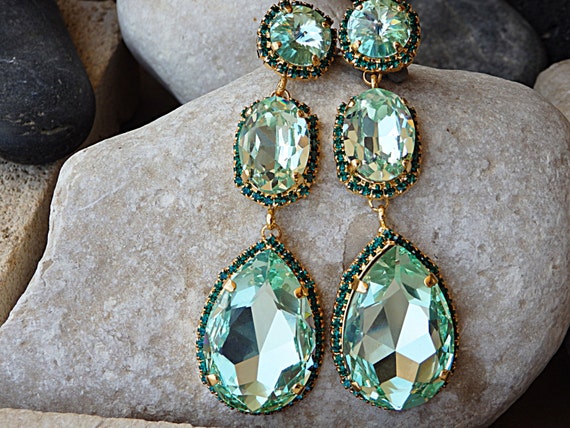 Peridot Crystal Earrings Green Bridal Rhinestone New Zealand Peridot Crystal Earrings Green Bridal, Green Chandelier Earrings Large