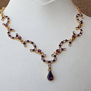 Rhinestone Necklace, Bridal Necklace, Purple Necklace, Bridesmaid Gift, Necklace Earrings Set, Classic necklace,Purple Jewelry Set