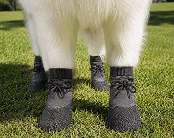 4 pares de zapatos de punto para mascotas: protectores impermeables para las patas con correas ajustables.