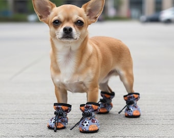 4 zapatos antideslizantes para perros / Botas suaves y ajustables con forma de pata / Zapatillas deportivas para exteriores para gatos y cachorros