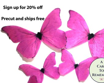 Ships fast- Magenta edible butterflies, 12 wafer paper butterflies for cake decorating and butterfly cupcake toppers.