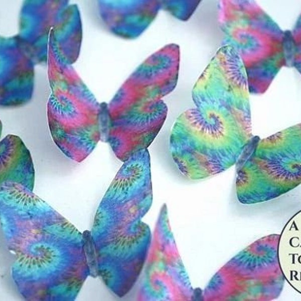 Ships fast   Edible tie dye butterflies, set of 12 wafer paper butterflies for . and cupcake decorating.  butterfly cake topper