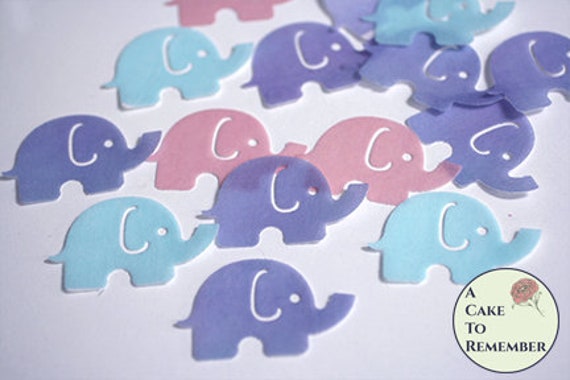 24 Edible Pink And White Elephant Rice Paper Cake Toppers