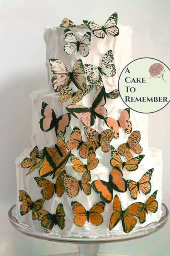 wafer paper butterflies Summer wedding cake topper set of 30 yellow ombre edible butterflies Rustic wedding decor ideas ombre cake ideas