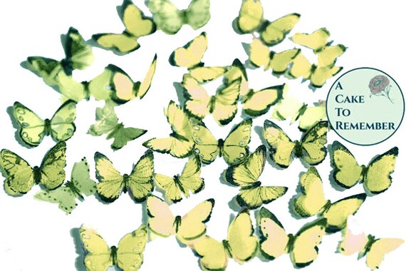 24 small mini yellow edible butterflies, 1/2"- 3/4" wide. For cakes or cupcake toppers, cake pops or smash cake topper set. Wafer paper Il_570xn