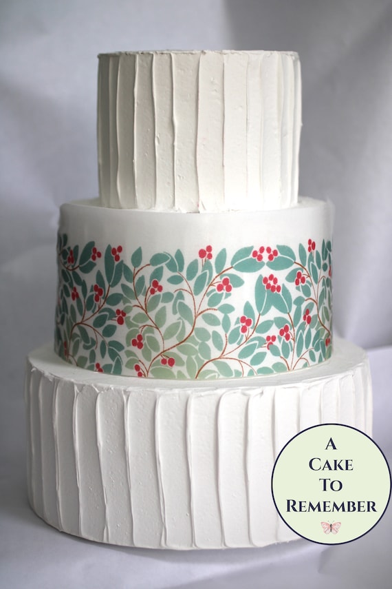 3 sheets of red berries cake wraps, printed edible wafer paper for cake decorating. 8" x 10.5" for Christmas or winter cakes and cookies Il_570xn