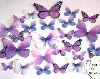 Ships fast   26 purple spring wedding cake decorations for a woodland wedding cake or a butterfly cake topper. Edible butterflies