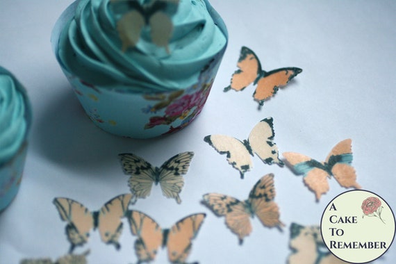 34 1" edible butterflies orange ombre wedding cake topper set, cake decorating, cake pops, wafer paper butterfly cupcake toppers Il_570xn