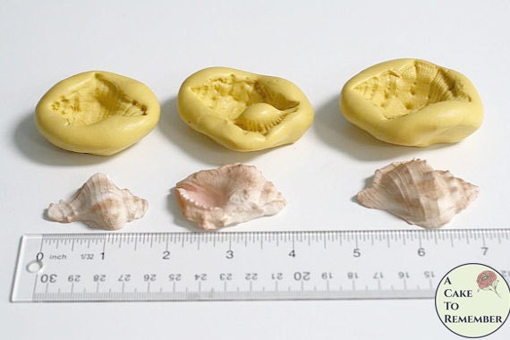 Set of 3 seashell molds for cake decorating or polymer clay, edible shells for cupcakes and beach cakes. M39 Il_570xn