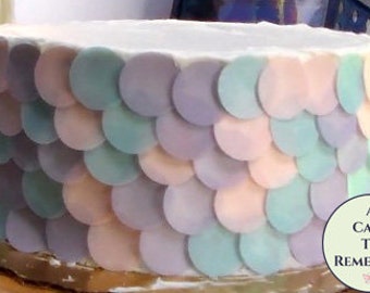 Soft colors mermaid cake decorations, 160  1" wafer paper dots. For under the sea parties to make fish scales for beach party or baby shower