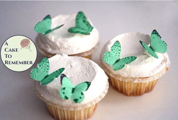 24 Green Edible Butterfly Cupcake Toppers Greenery Wedding Cake