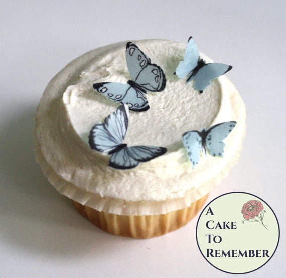 24 small light blue edible butterflies set for first birthday cupcakes. 1/2" - 3/4" sized butterfly cupcake topper, cake pops decorations Il_570xn