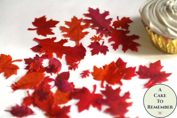 48 Small Dark Color Watercolor Edible Fall Leaves Cupcake Etsy