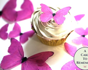 Ships fast  - Magenta edible butterflies, 12 wafer paper butterflies for cakes. and butterfly cupcake toppers.