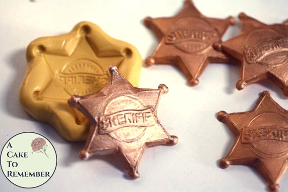 Sheriff's badge mold for cake decorating or polymer clay. Cake supplies and cake silicone molds for DIY kids cakes. M5045 Il_570xn