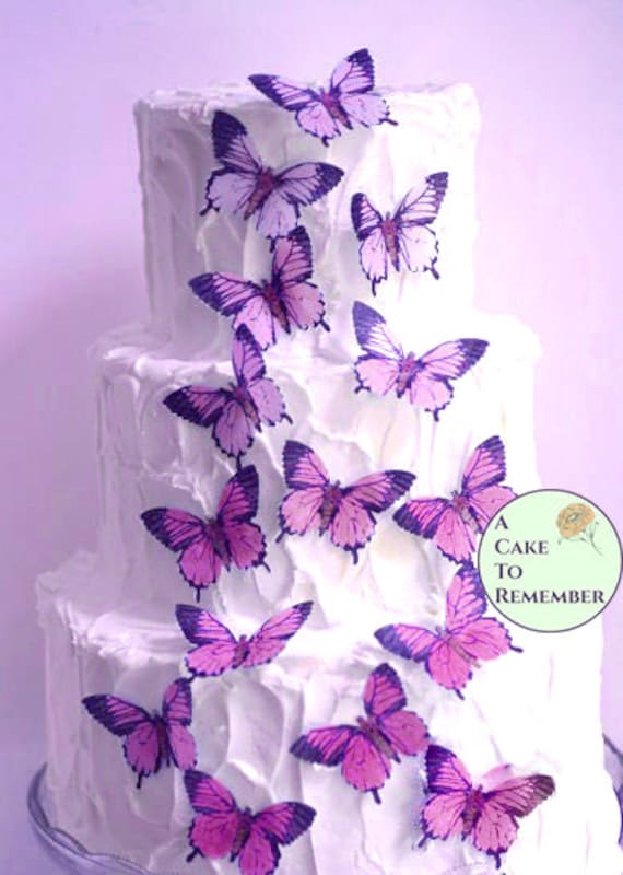 15 large pink edible butterflies for cake decorating or cupcake toppers. Wafer paper butterflies set, wedding cake toppers decoration Il_570xn