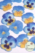 24 blue and yellow edible wafer paper pansies, 1.25" -1.5" wafer paper flower cupcake toppers good for  cakes and cookies, pansy flower