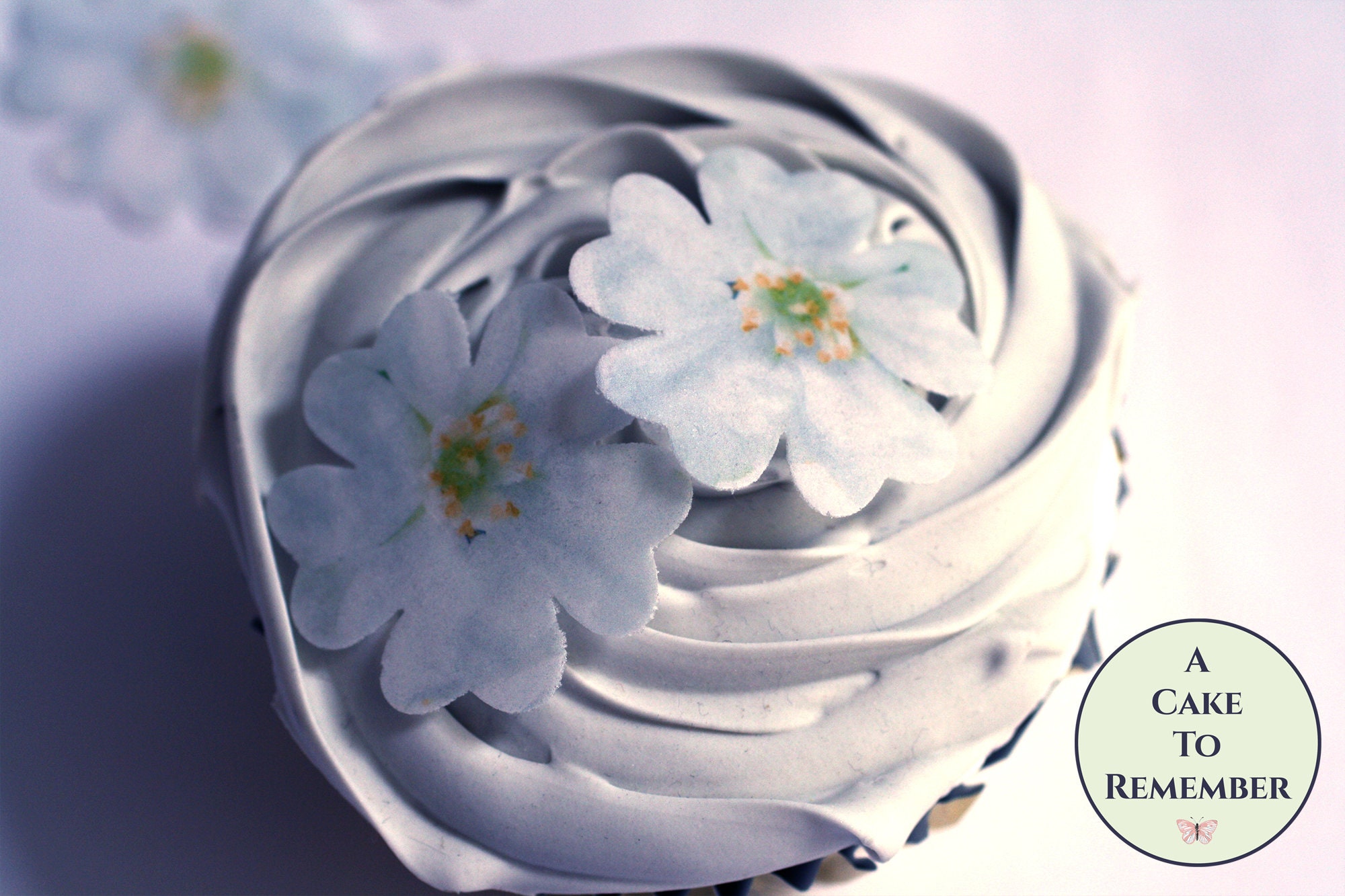 Mujer en Vestido Dibujo Cerezo Mariposa Rosada Glaseado Oblea Edible Cake Topper