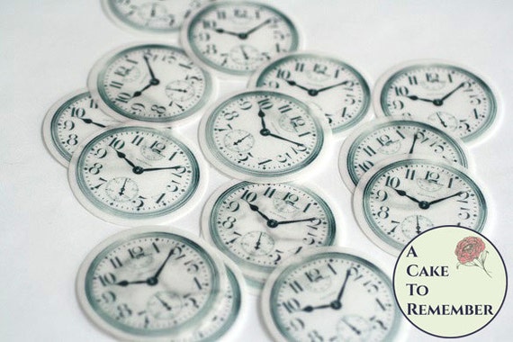 12 Clock faces wafer paper images for cookies, 2" pocketwatch. Edible picture for Alice's Adventures in Wonderland parties. Il_570xn