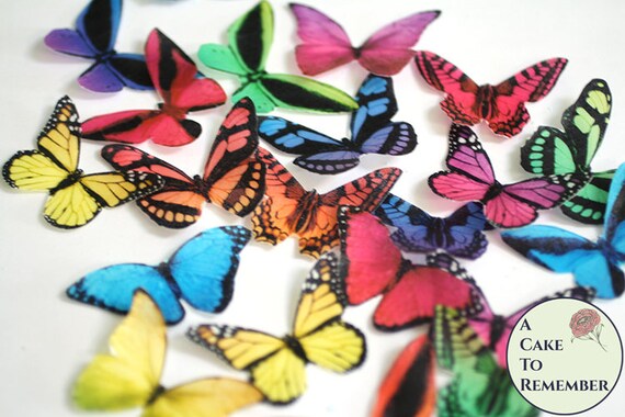 20 rainbow edible butterflies, wafer paper, 2" wide, for cake decorating, birthday cupcake toppers set, woodland weddings, fairy parties Il_570xn
