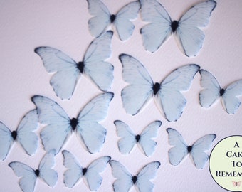 Pale soft blue edible butterflies, 12 wafer paper butterflies for wedding cake toppers. Cake butterfly for cake and  cupcake decorating