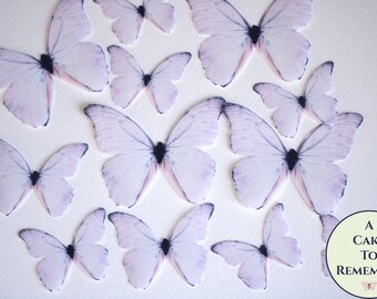 Pale soft lavender edible butterflies, 12 wafer paper butterflies for wedding cake toppers. Cake butterfly for cake and  cupcake decorating
