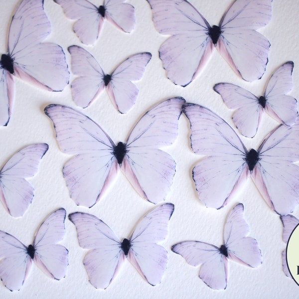 Ships fast   Pale soft lavender edible butterflies, 12 wafer paper butterfly cake toppers. Wedding cake butterfly for cake and  cup.