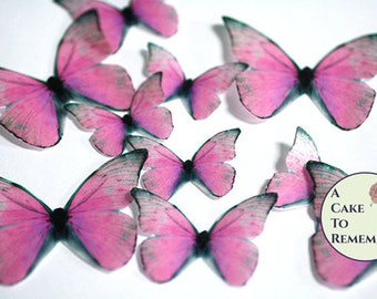 Ships fast   Pink edible butterflies, 12 wafer paper butterflies for wedding cake toppers. Butterflies for cake and cupcake decorating.